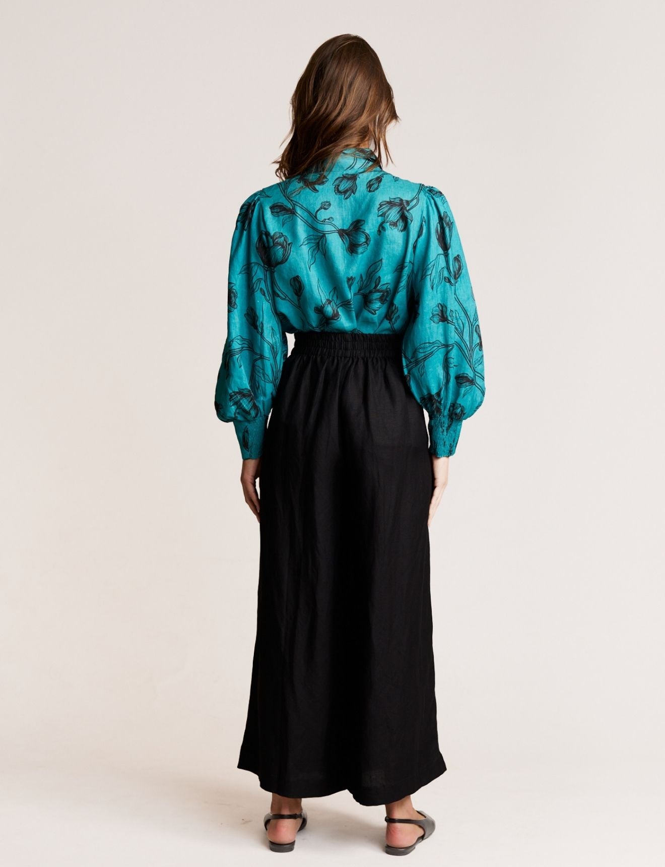 VELVET TRIM BLOUSE TEAL