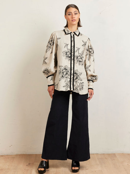 BLOUSON VELVET BLOUSE PEONIES STONE