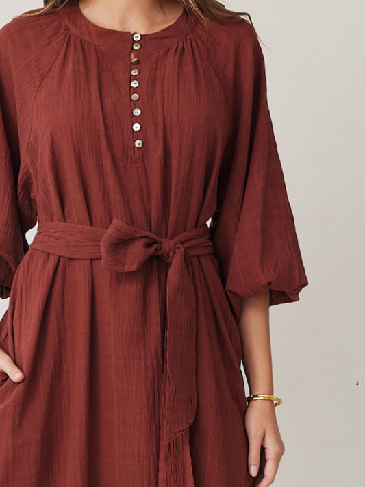 CHECK BLOUSON DRESS MOCHA