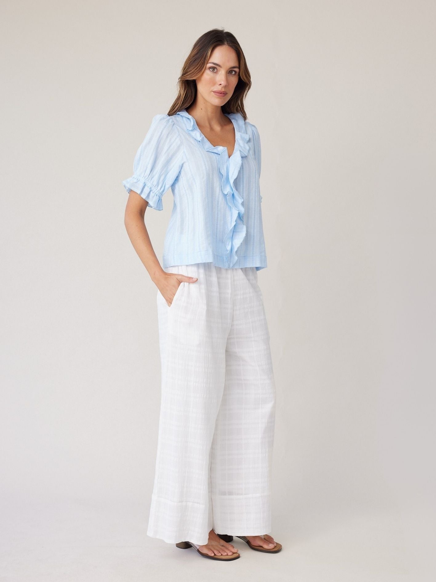 CHECK PALAZZO PANT IVORY