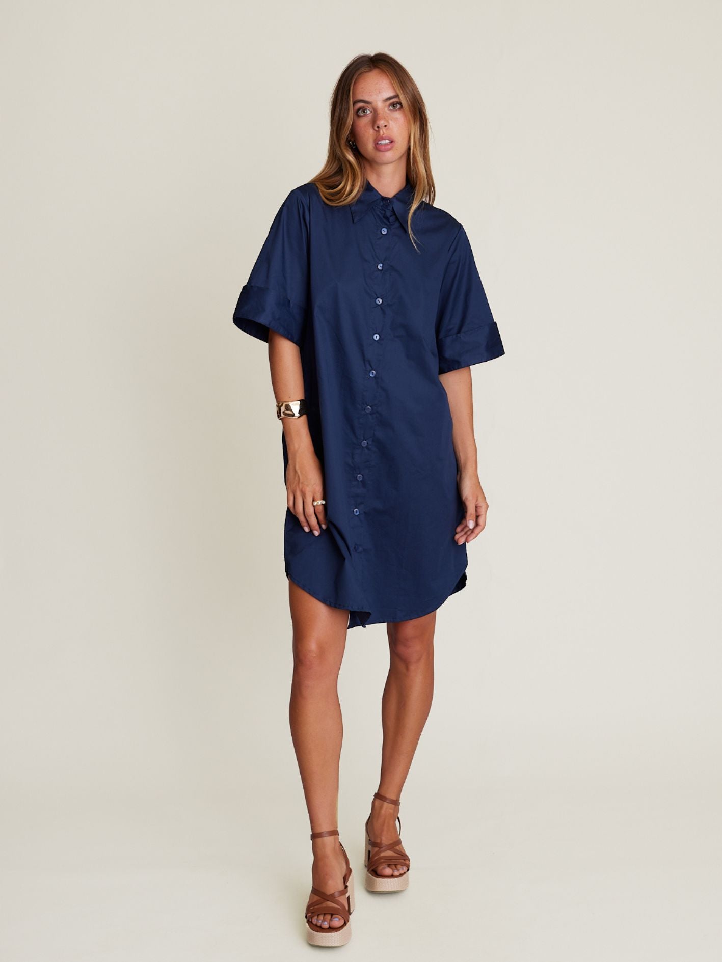 CUFF SHIRT DRESS FRENCH NAVY
