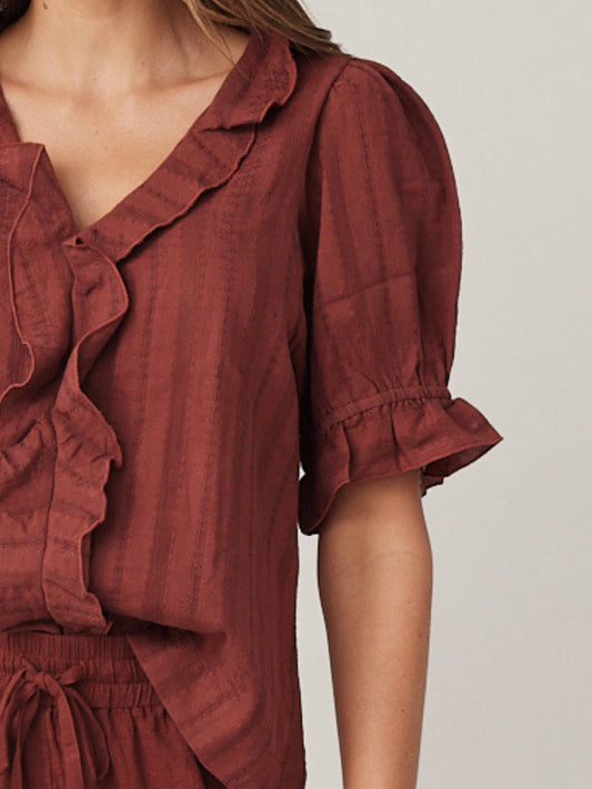 FLOUNCE BLOUSE MOCHA