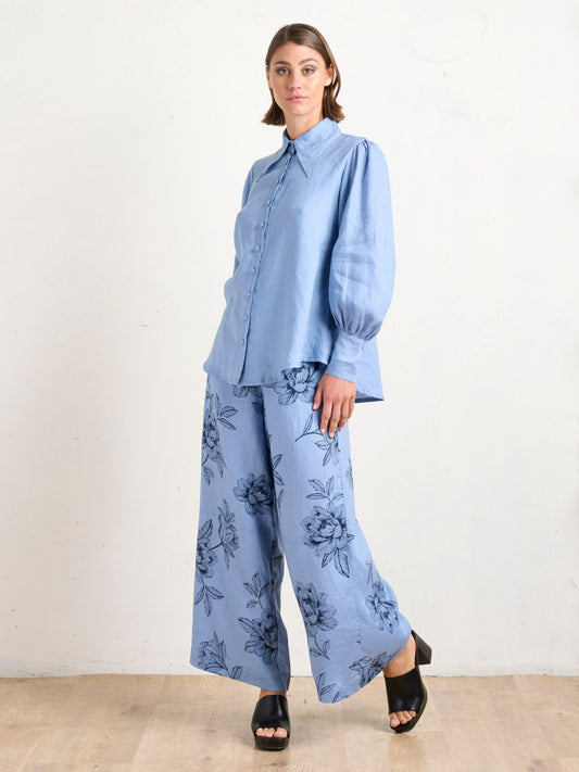 PALAZZO PANT PEONIES BLUE