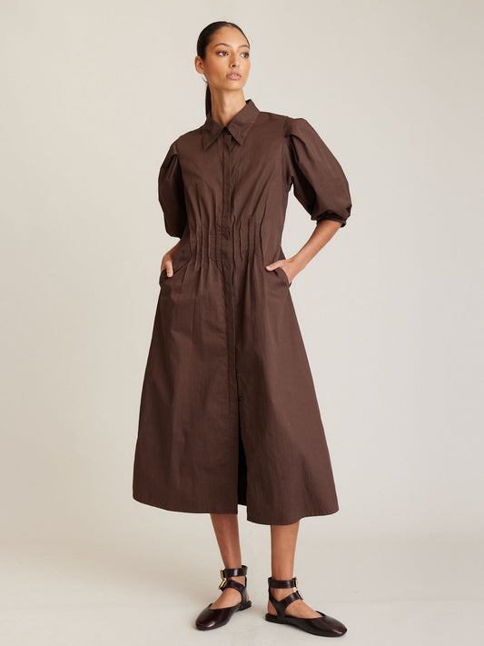 PINTUCK DRESS CHOCOLATE