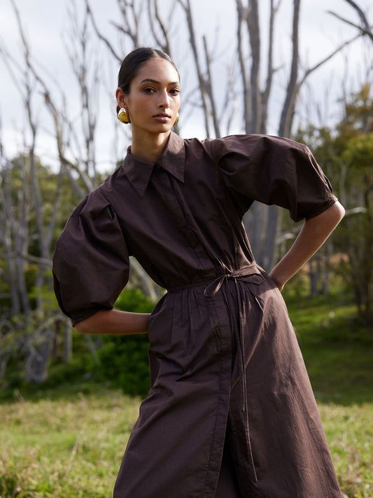 PINTUCK DRESS CHOCOLATE