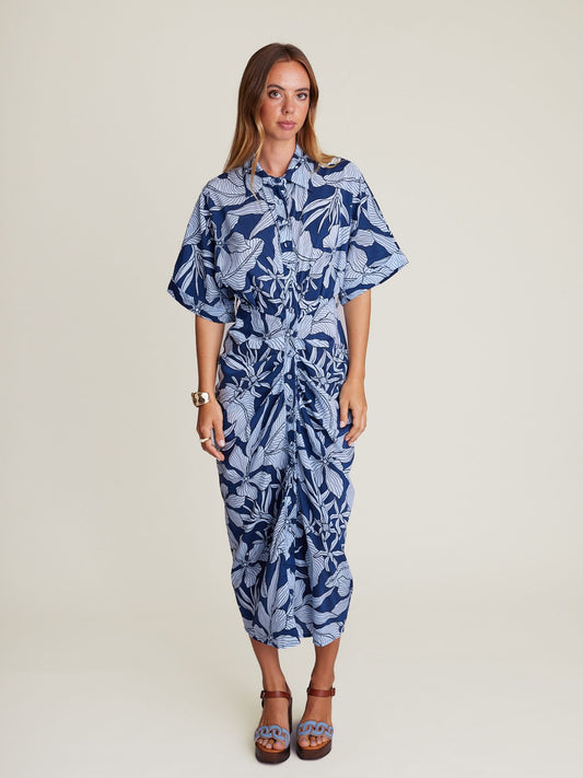 FOLIAGE PLEAT DRESS MIDNIGHT