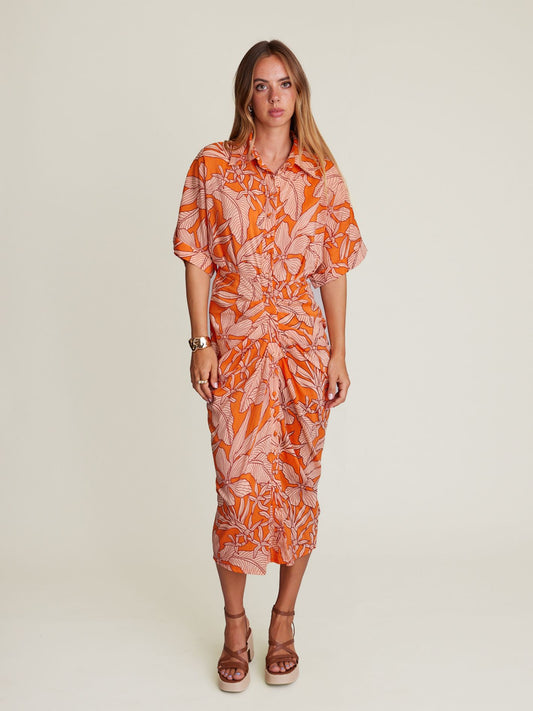 FOLIAGE PLEAT DRESS SUNSET