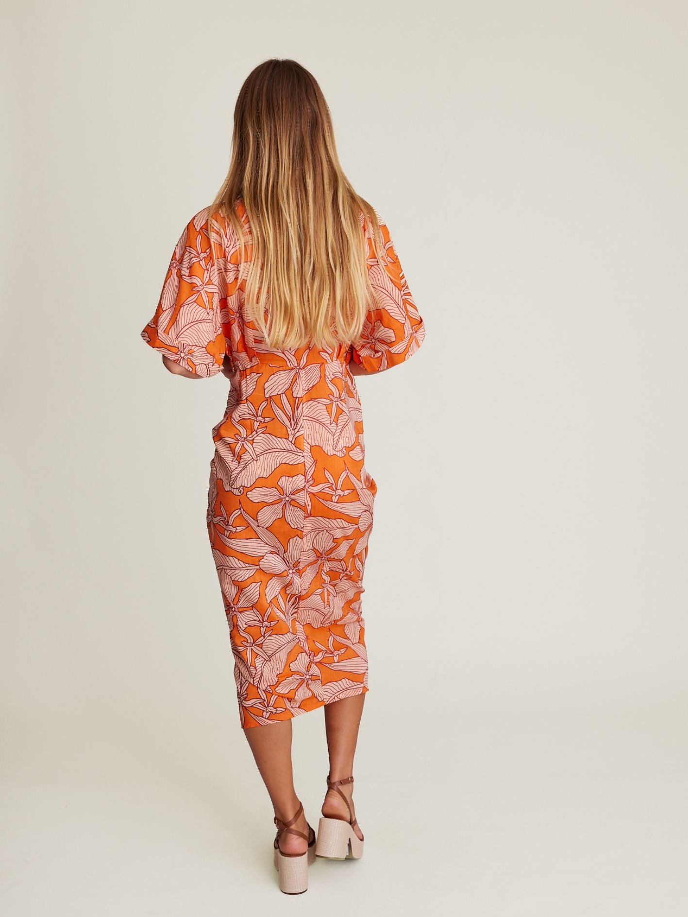 FOLIAGE PLEAT DRESS SUNSET