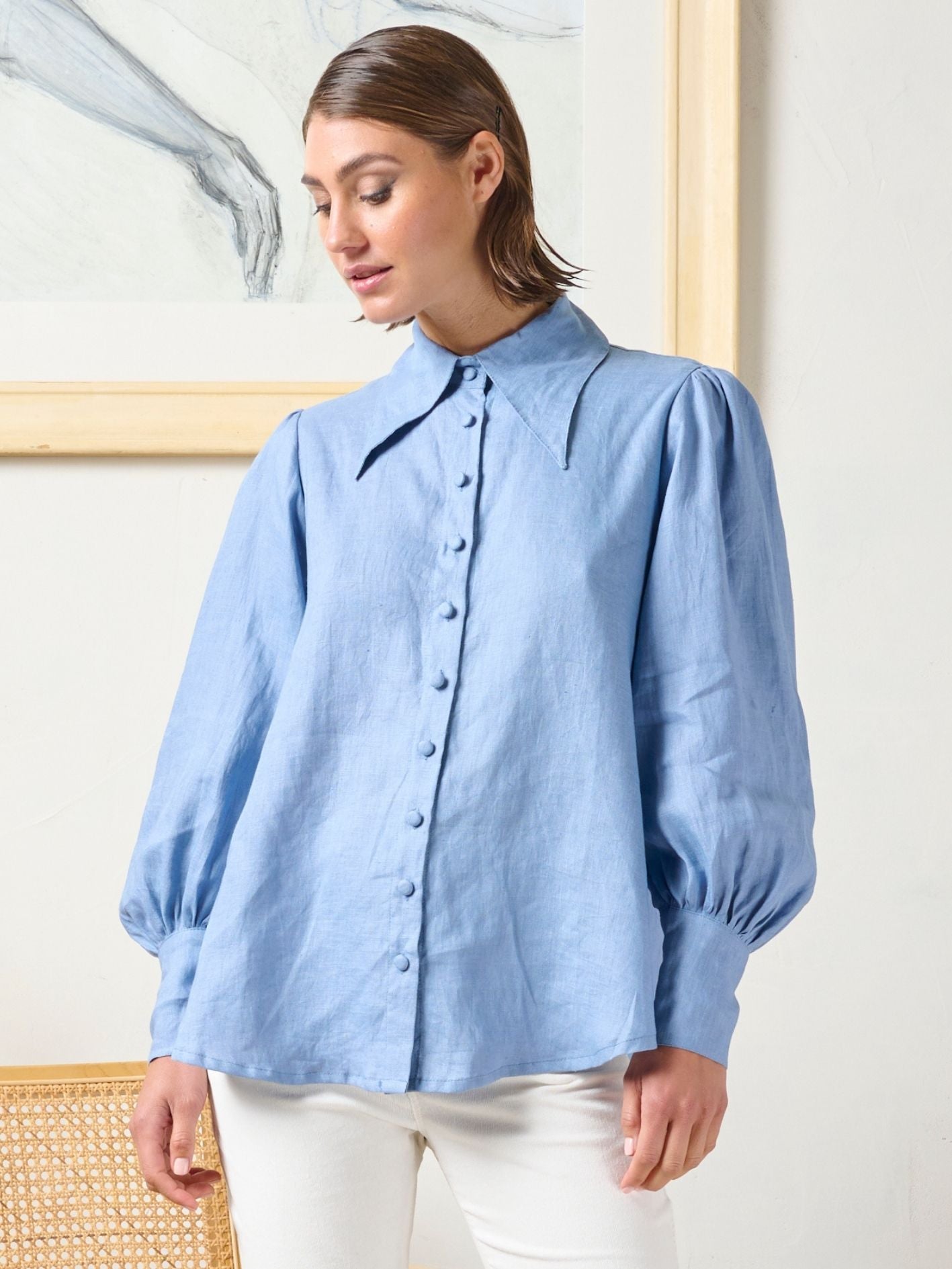 POINTED COLLAR BLOUSE ALLURE BLUE
