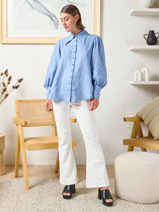 POINTED COLLAR BLOUSE ALLURE BLUE