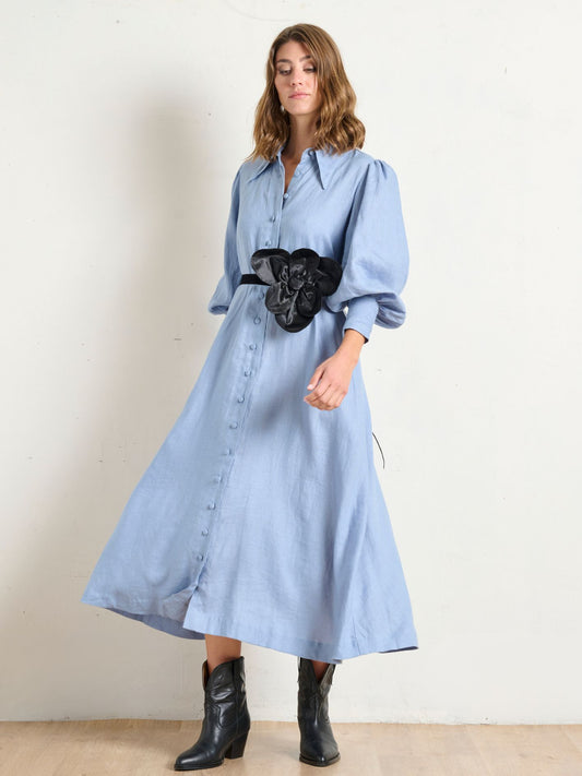 POINTED COLLAR DRESS ALLURE BLUE
