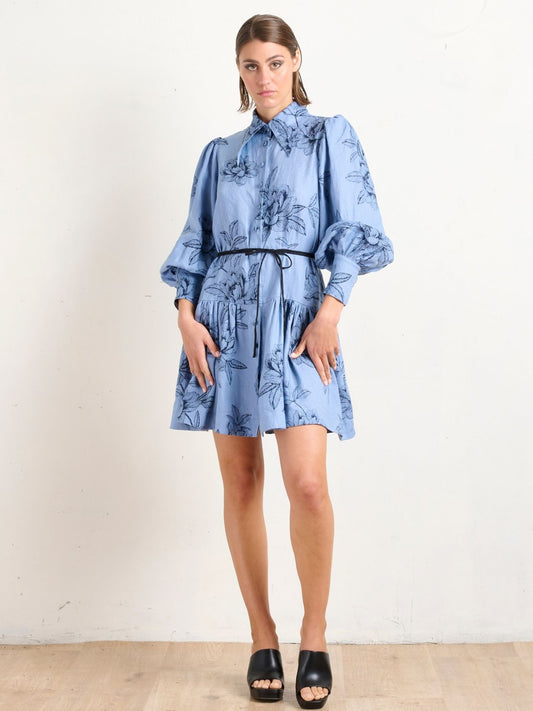 POINTED COLLAR MINI PEONIES BLUE