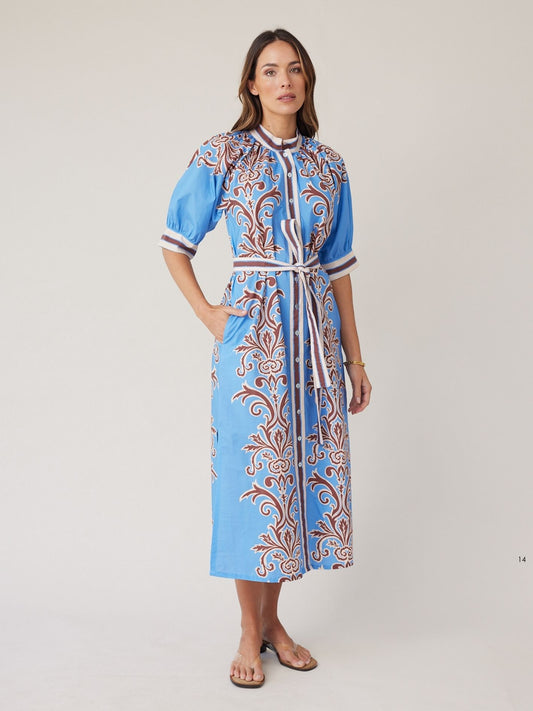 ROBE DRESS BLUE DECO STRIPE