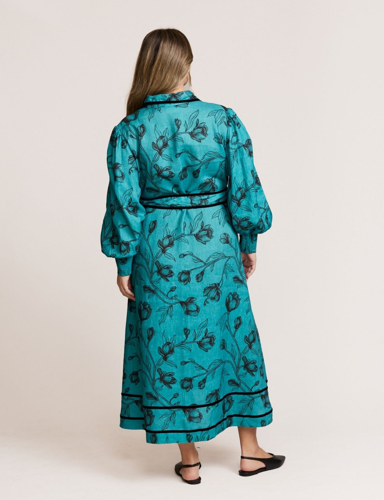 VELVET TRIM DRESS TEAL
