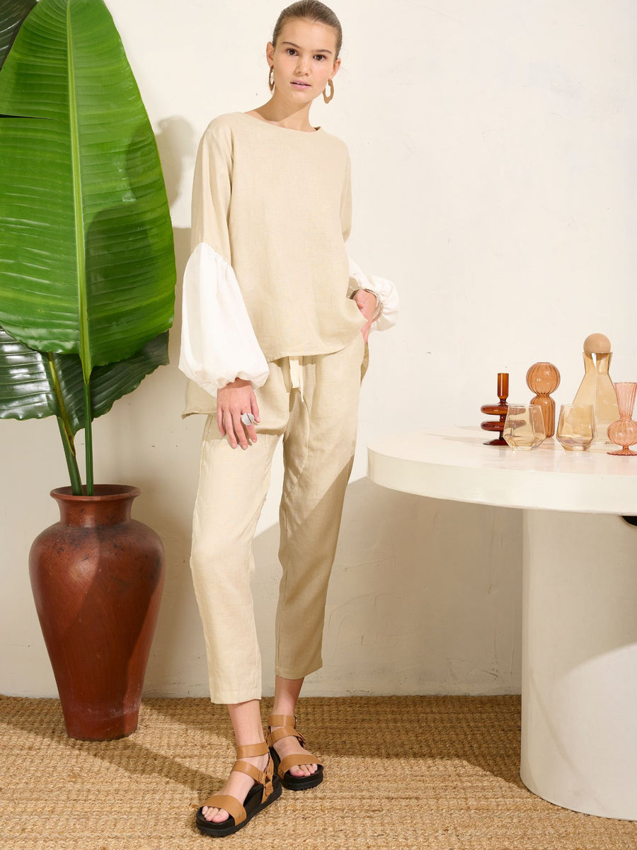 FALLING BELL SLEEVE TOP ACACIA IVORY