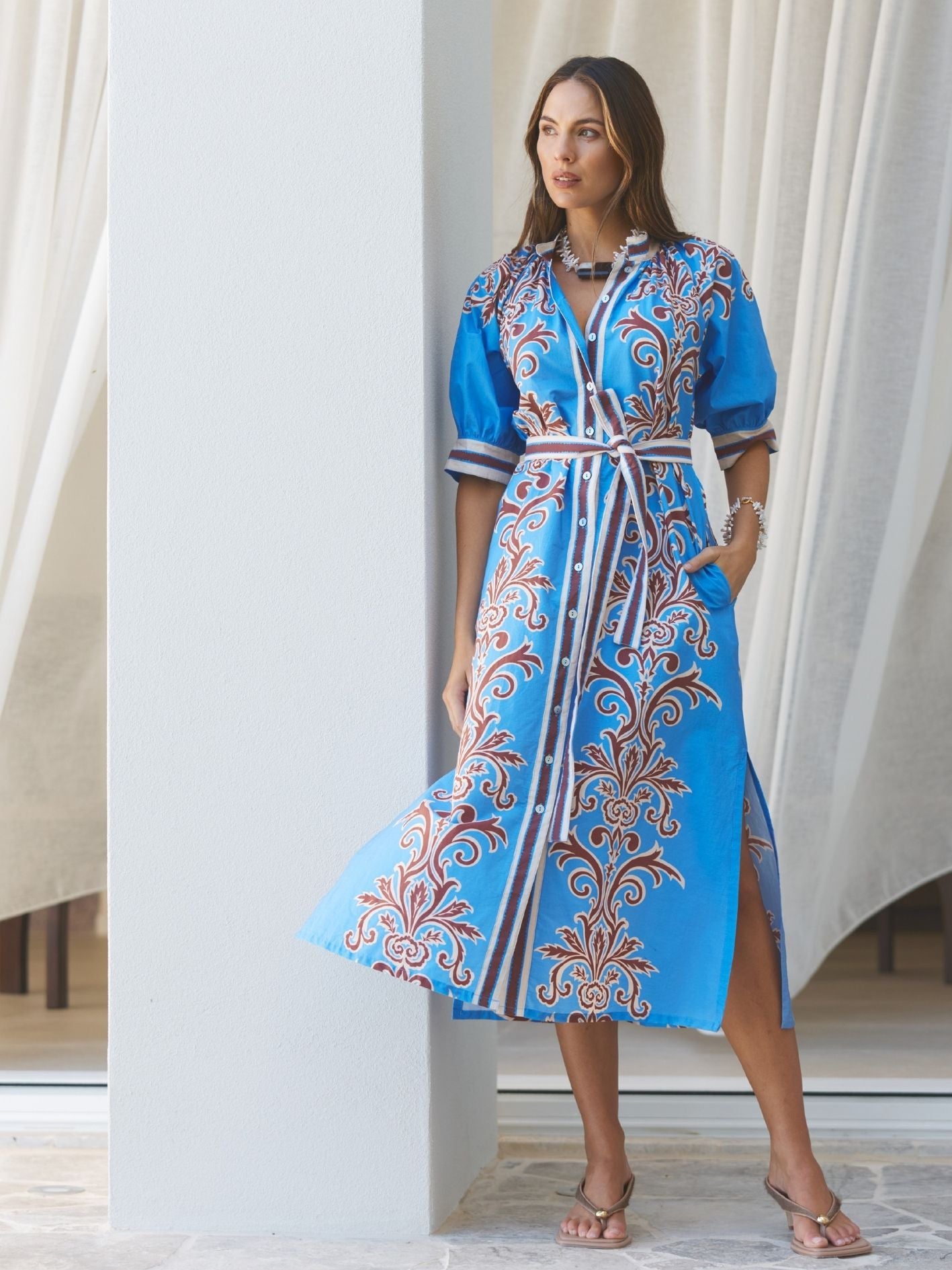 ROBE DRESS BLUE DECO STRIPE