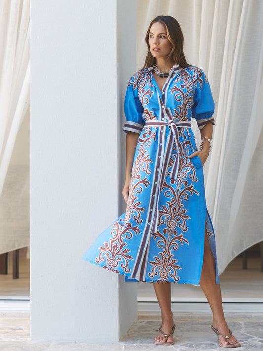 ROBE DRESS BLUE DECO STRIPE