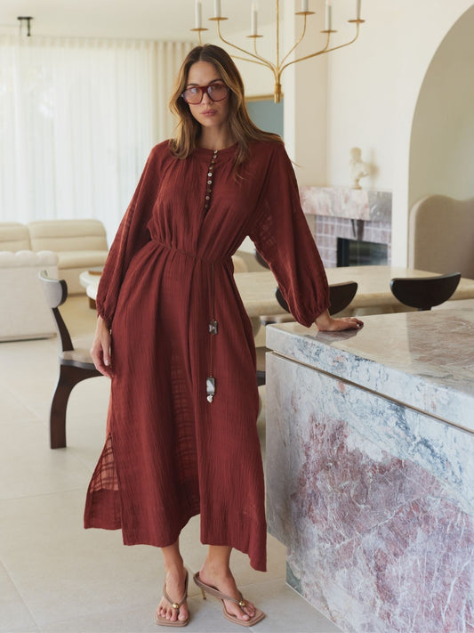 CHECK BLOUSON DRESS MOCHA