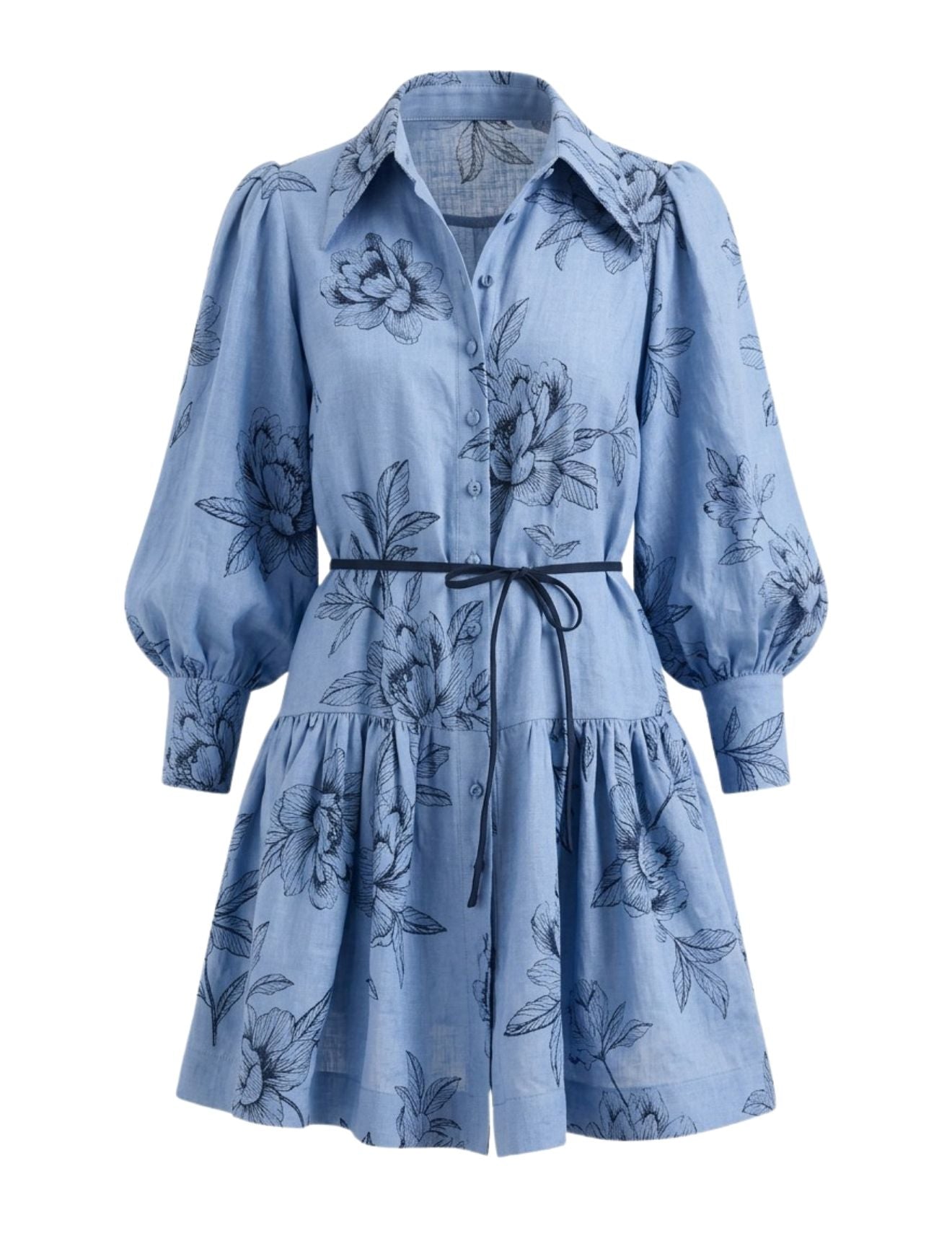 POINTED COLLAR MINI PEONIES BLUE
