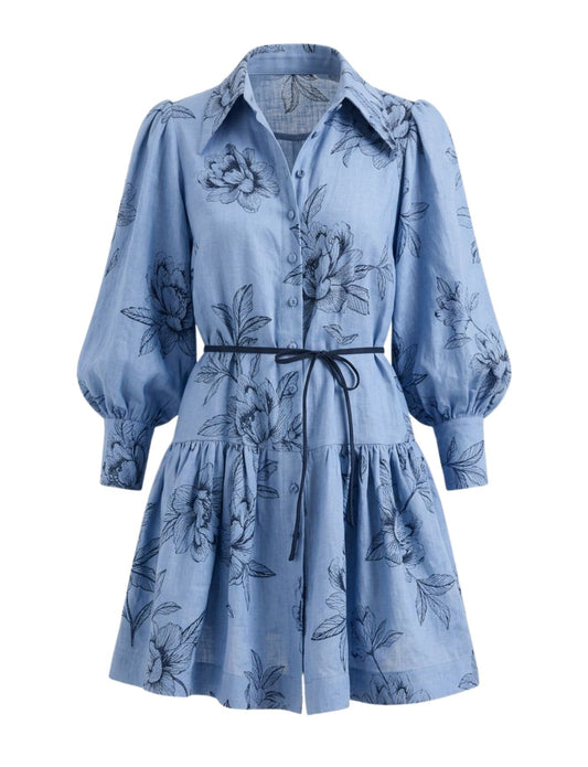 POINTED COLLAR MINI PEONIES BLUE