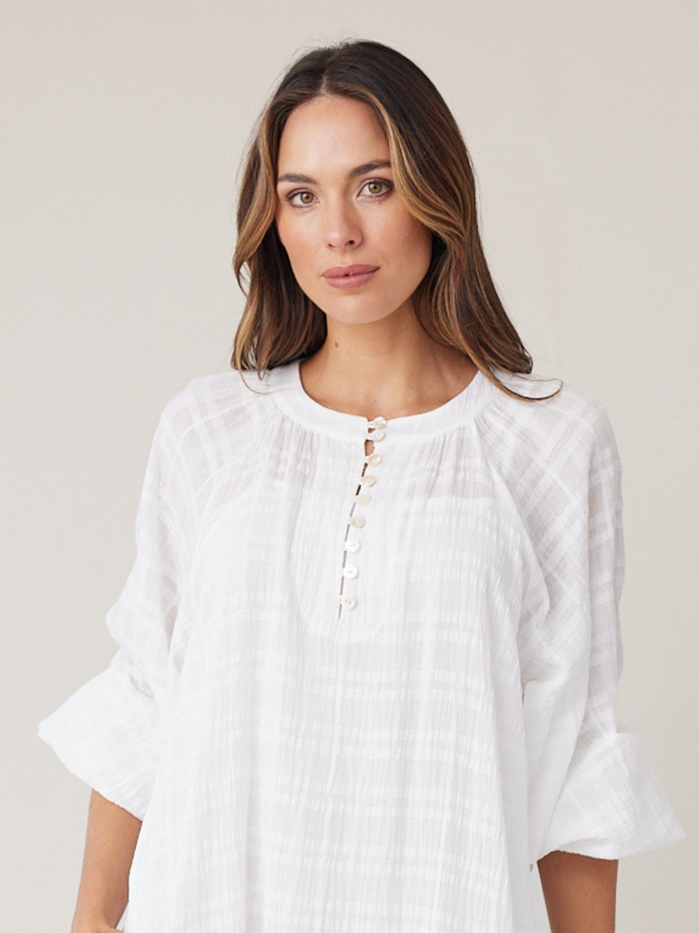 CHECK BLOUSON DRESS IVORY