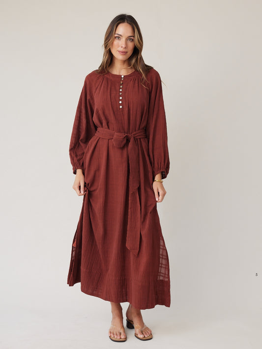 CHECK BLOUSON DRESS MOCHA