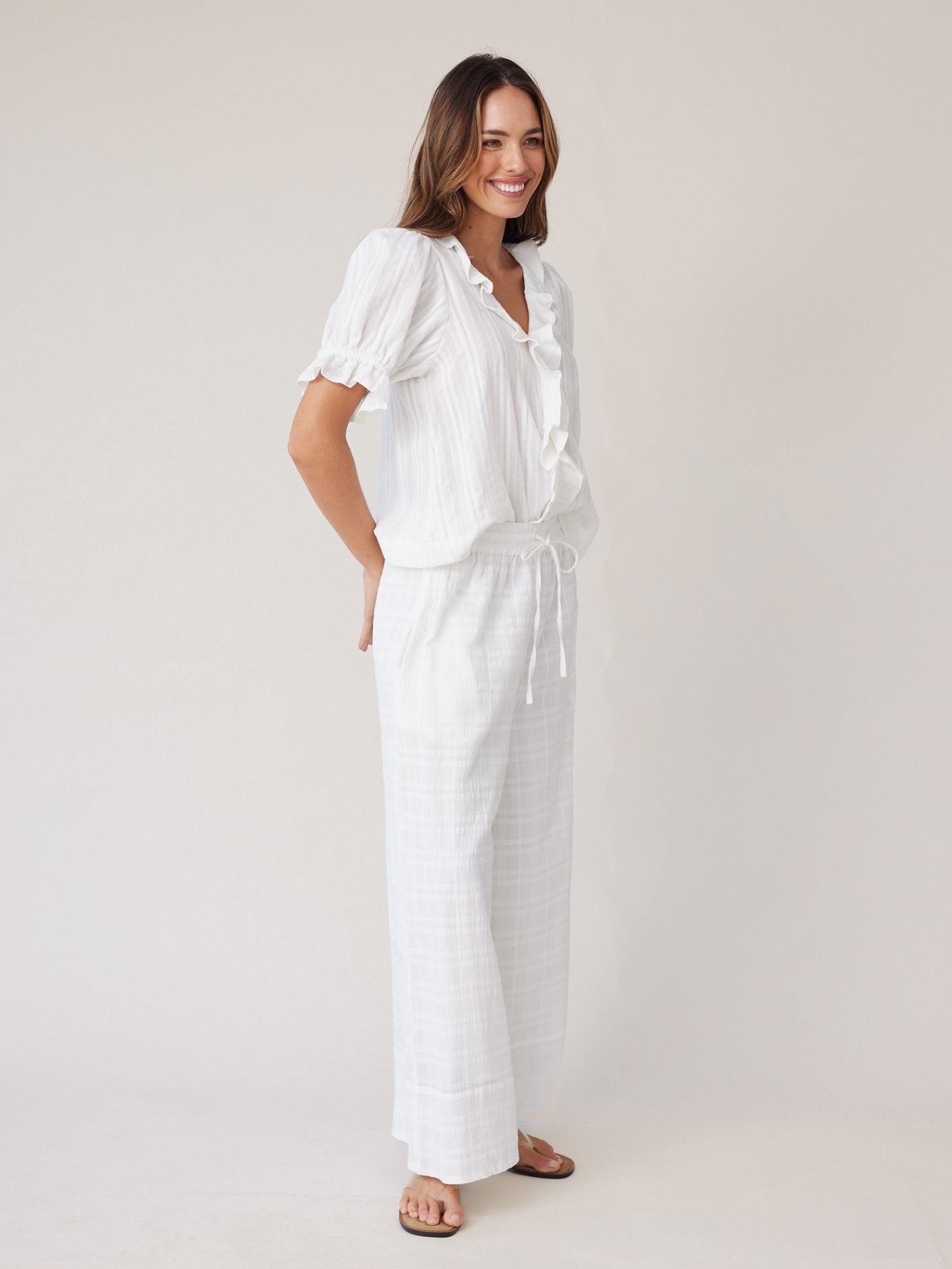 CHECK PALAZZO PANT IVORY
