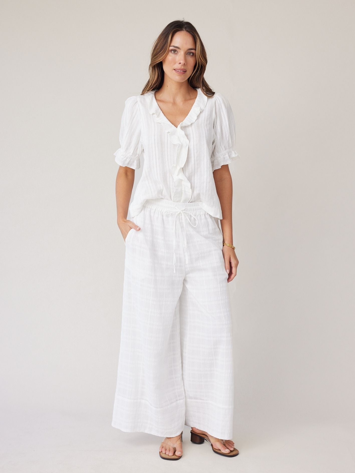 CHECK PALAZZO PANT IVORY