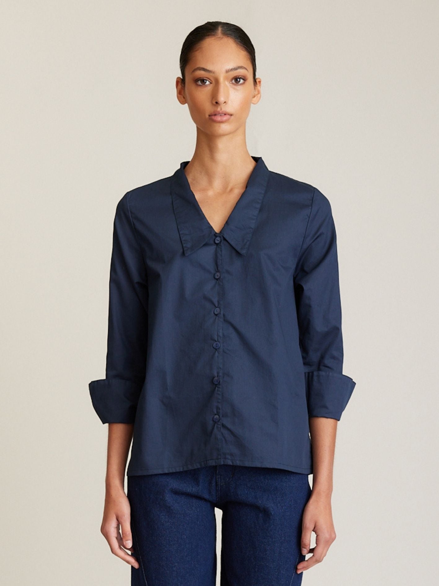 DROP COLLAR SHIRT FRENCH NAVY