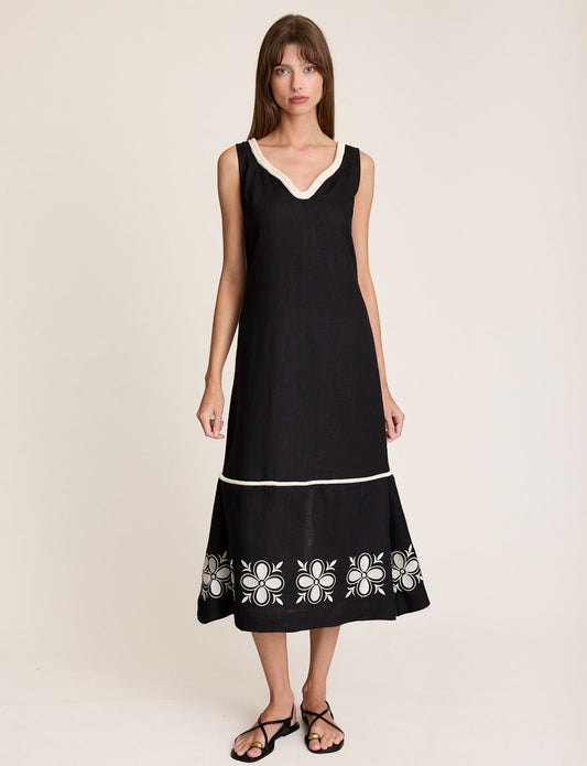 EMBROIDERED HEM DRESS ONYX