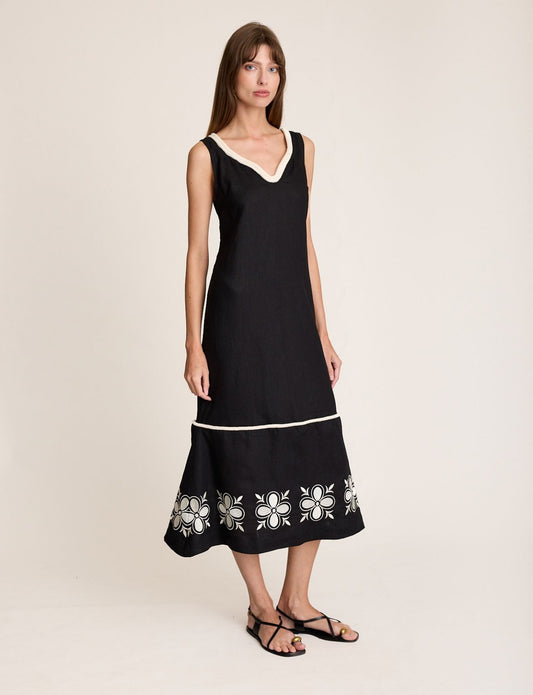 EMBROIDERED HEM DRESS ONYX