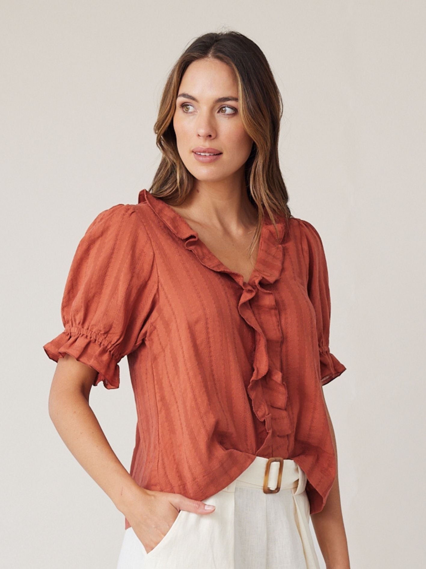 FLOUNCE BLOUSE TERRACOTTA