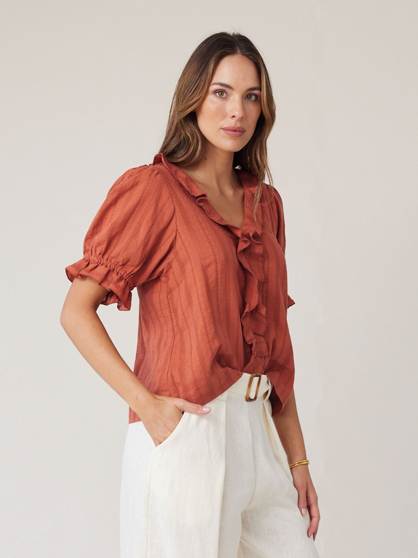 FLOUNCE BLOUSE TERRACOTTA