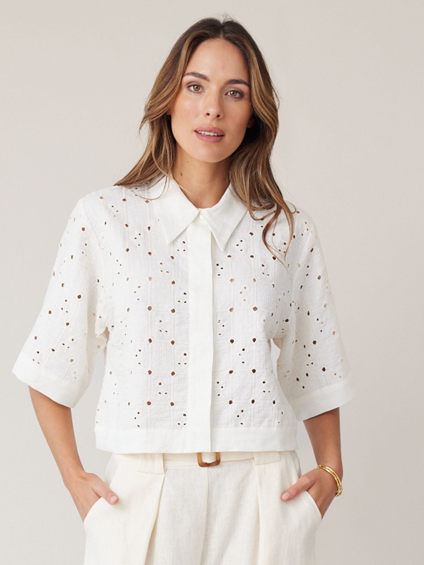LACE CROP TOP ECRU