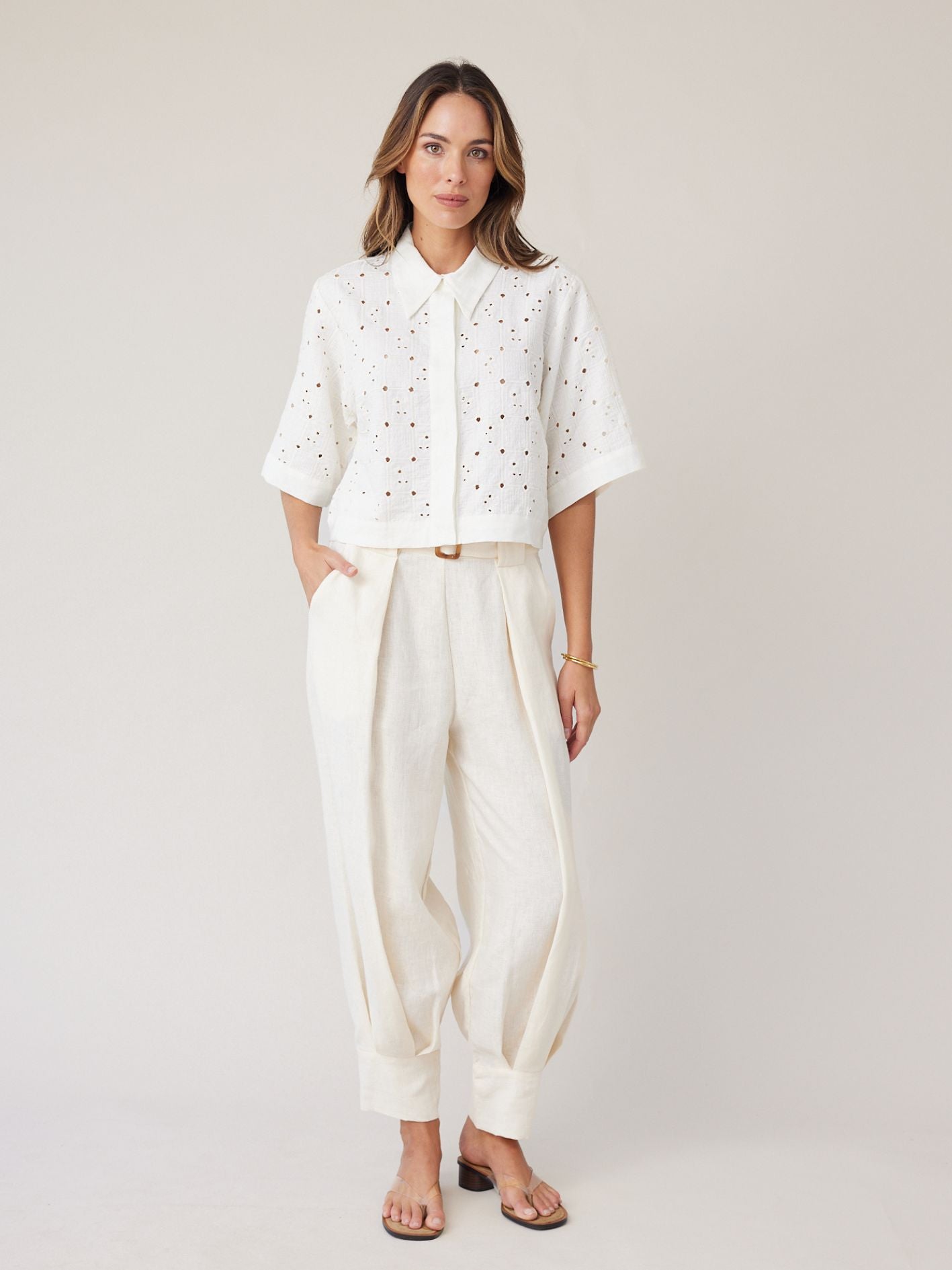 LACE CROP TOP ECRU