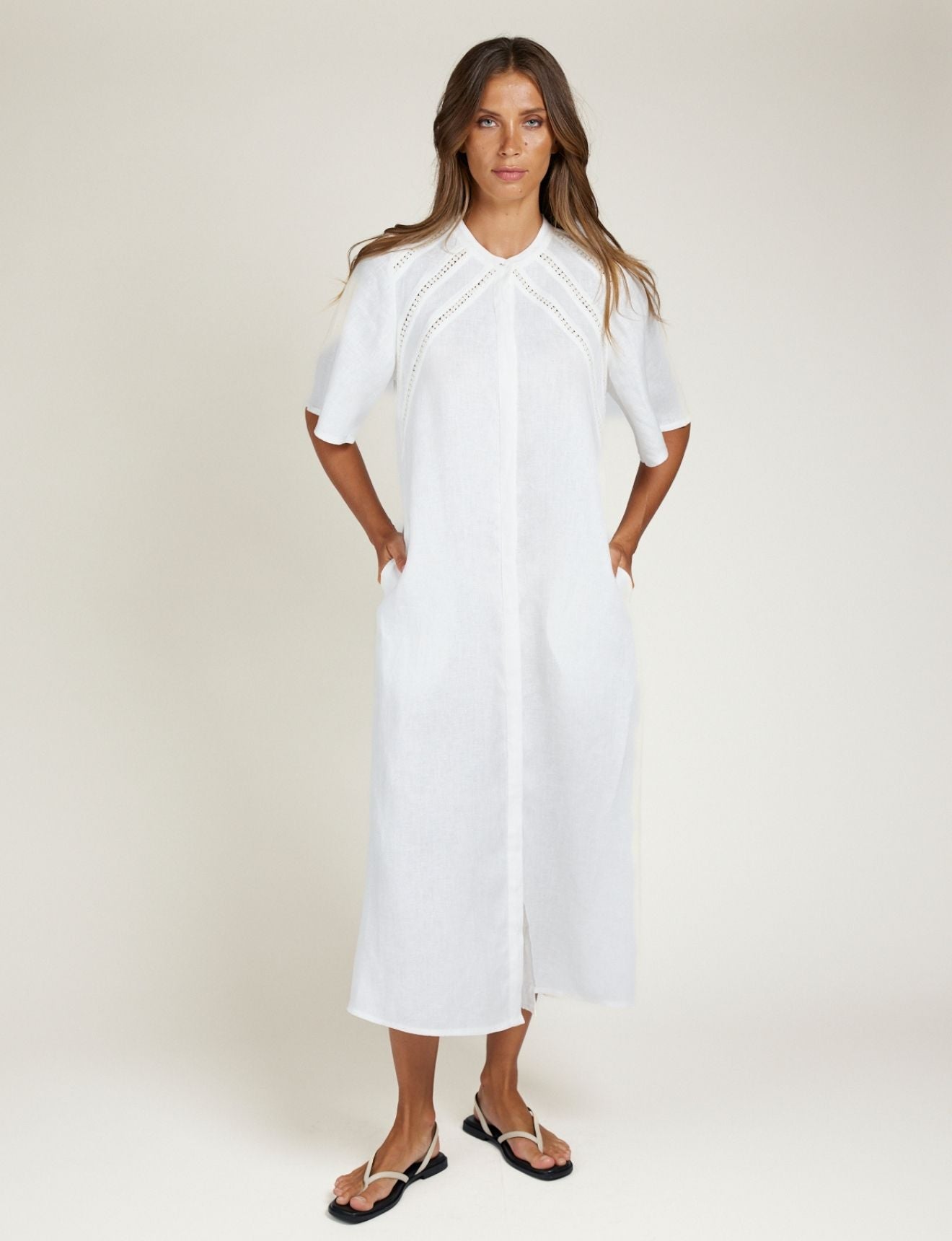 LACE TRIM DRESS IVORY