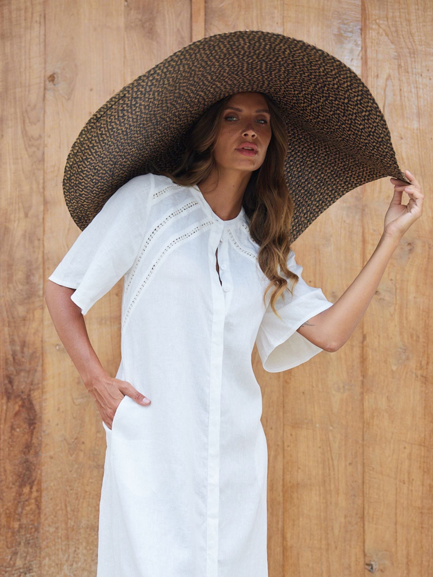 LACE TRIM DRESS IVORY