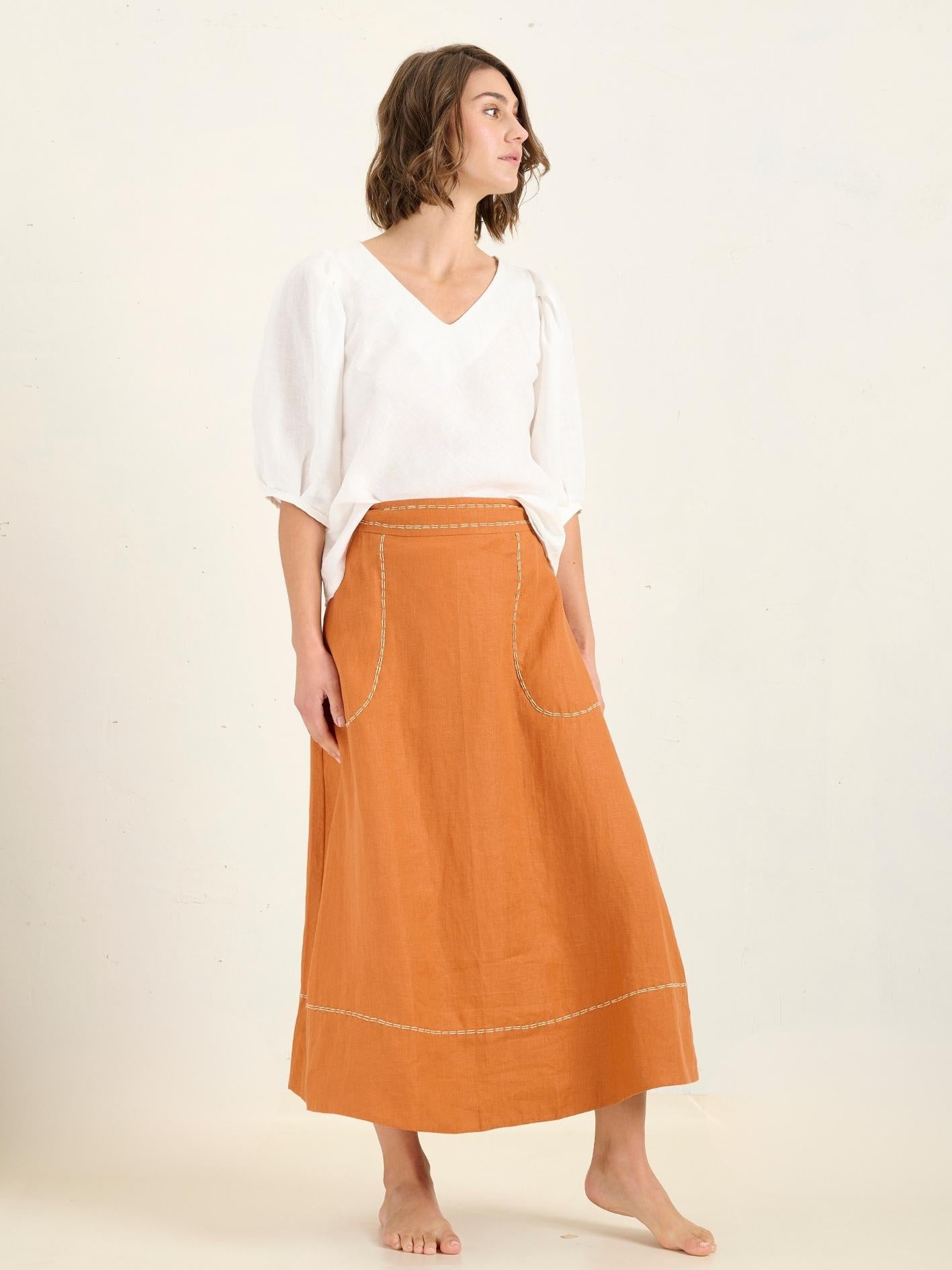 LINEAR PALAZZO SKIRT RUSSET