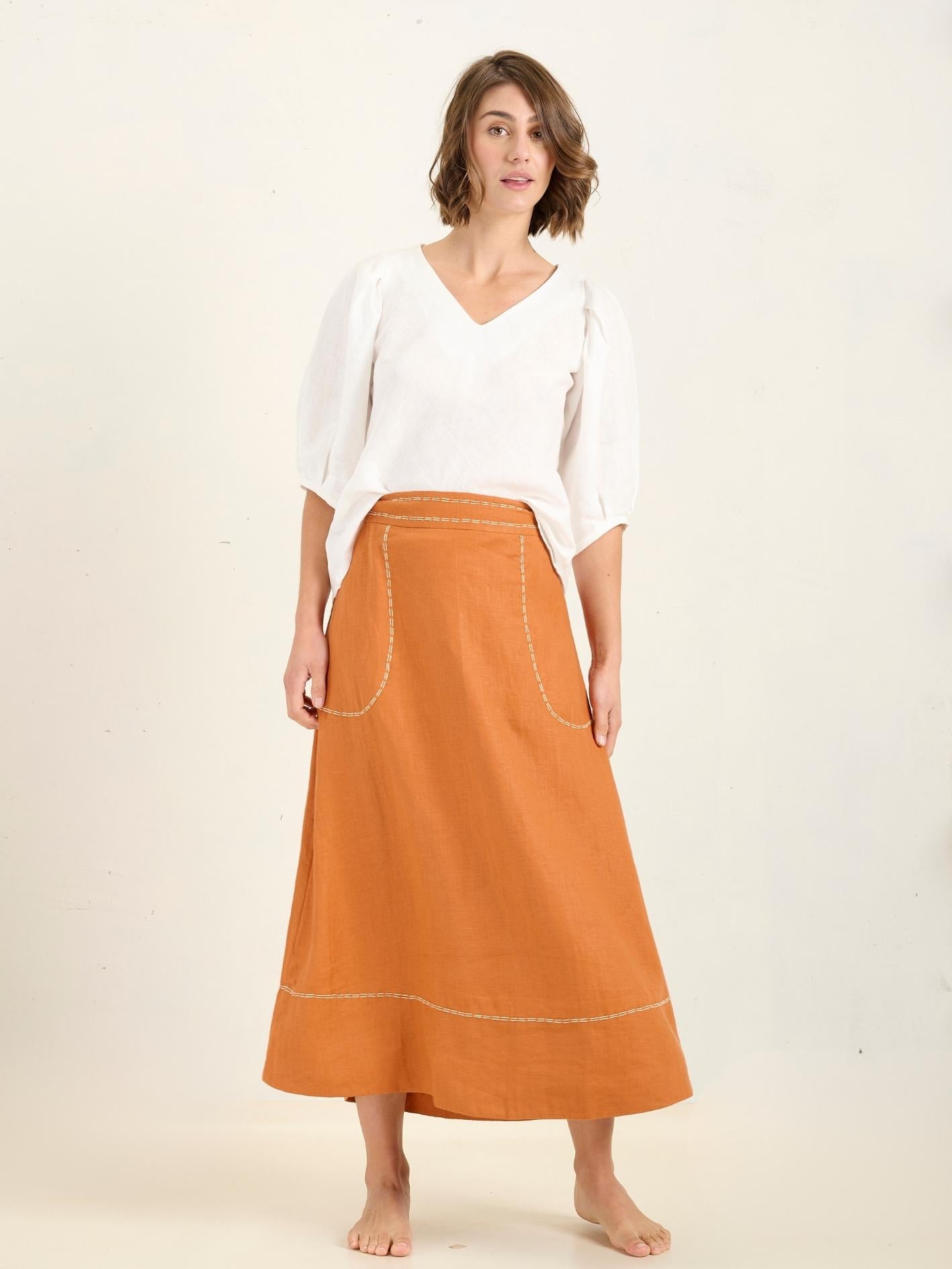 LINEAR PALAZZO SKIRT RUSSET