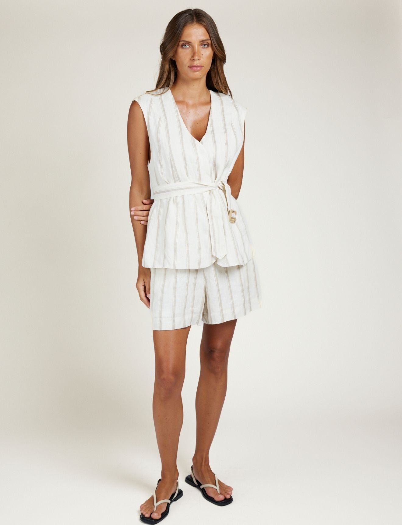 PALAZZO SHORT TAUPE STRIPE