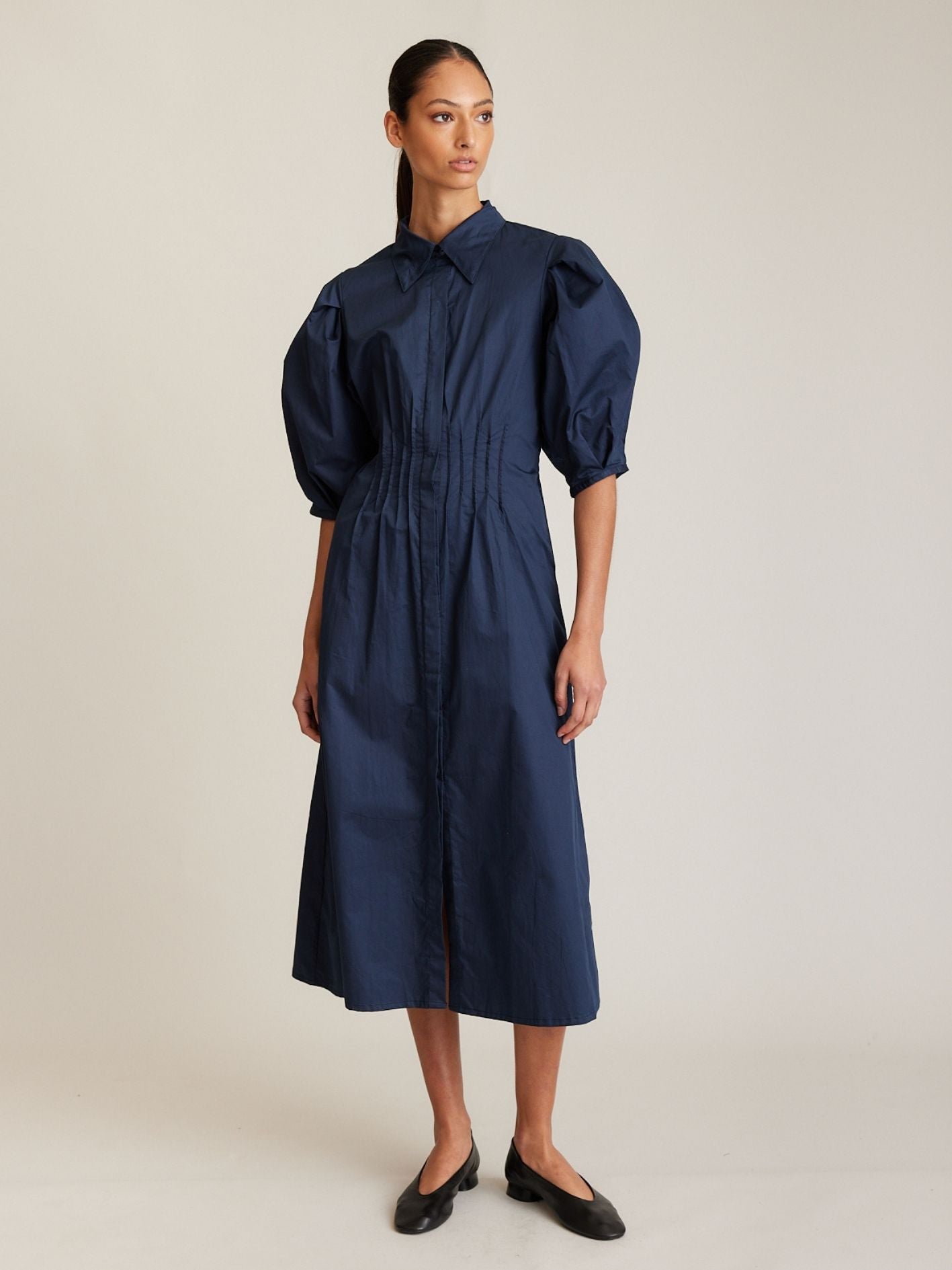 PINTUCK DRESS FRENCH NAVY