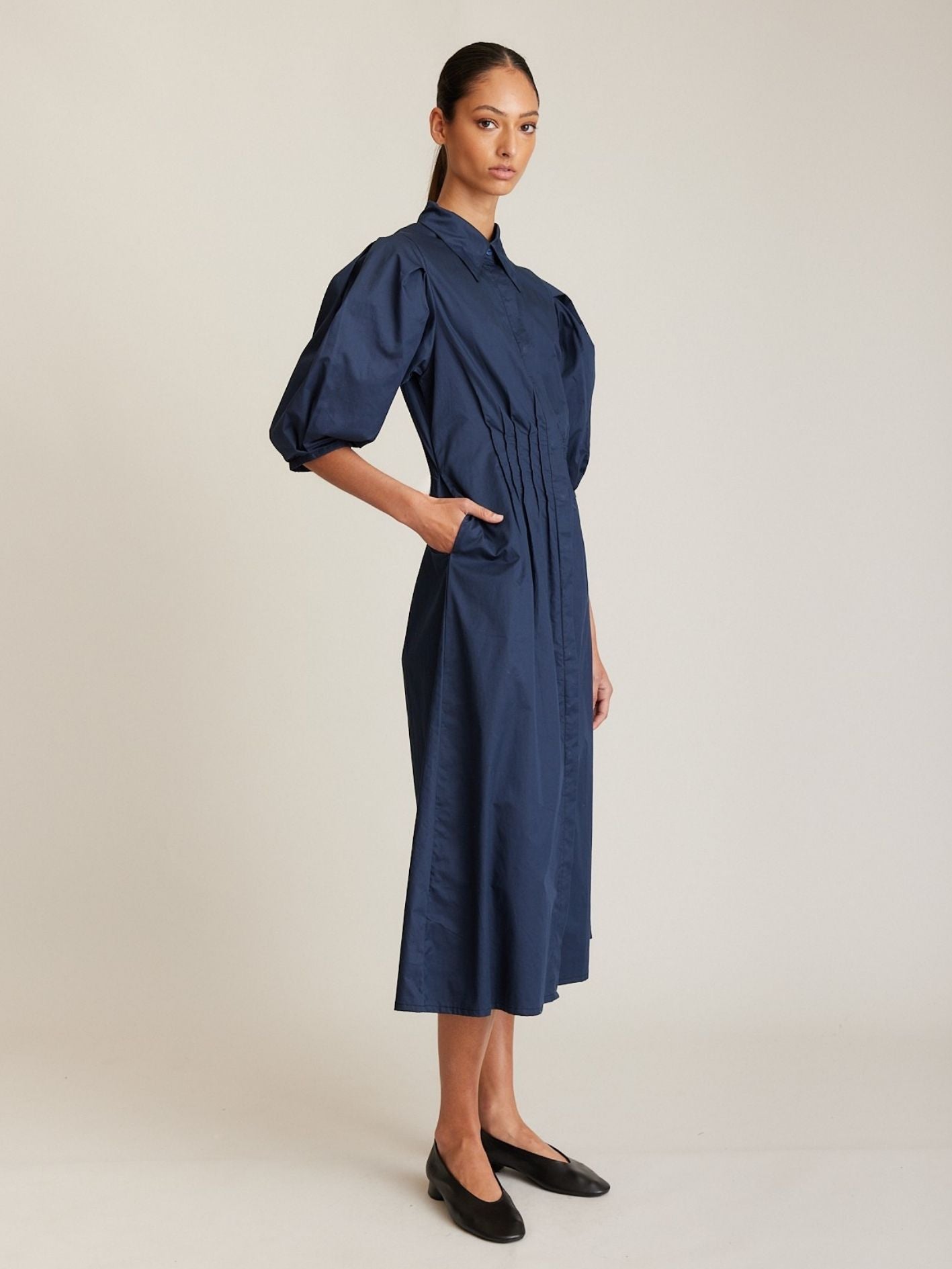 PINTUCK DRESS FRENCH NAVY