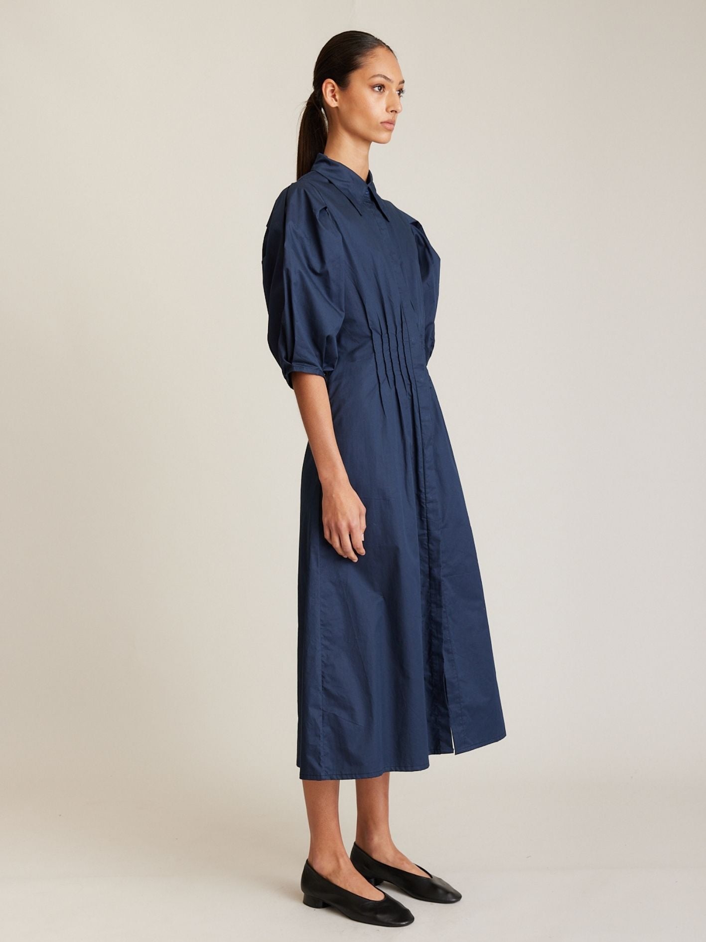 PINTUCK DRESS FRENCH NAVY