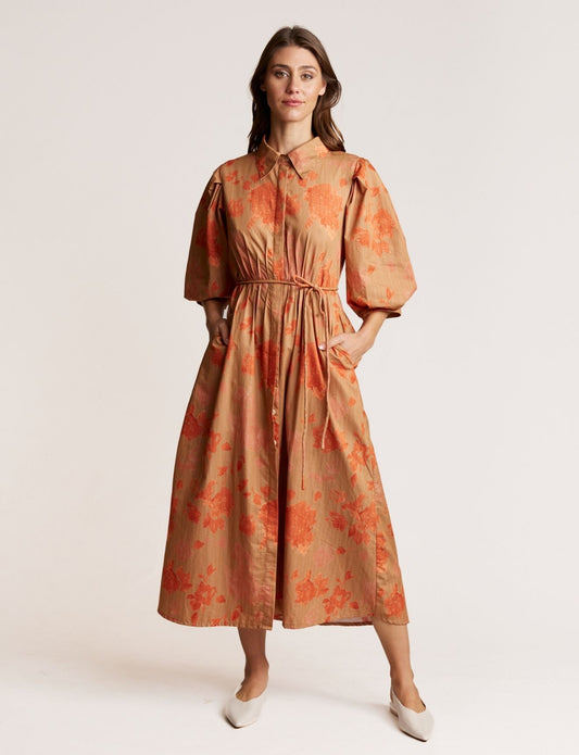 PINTUCK DRESS GRAPHIC ROSE