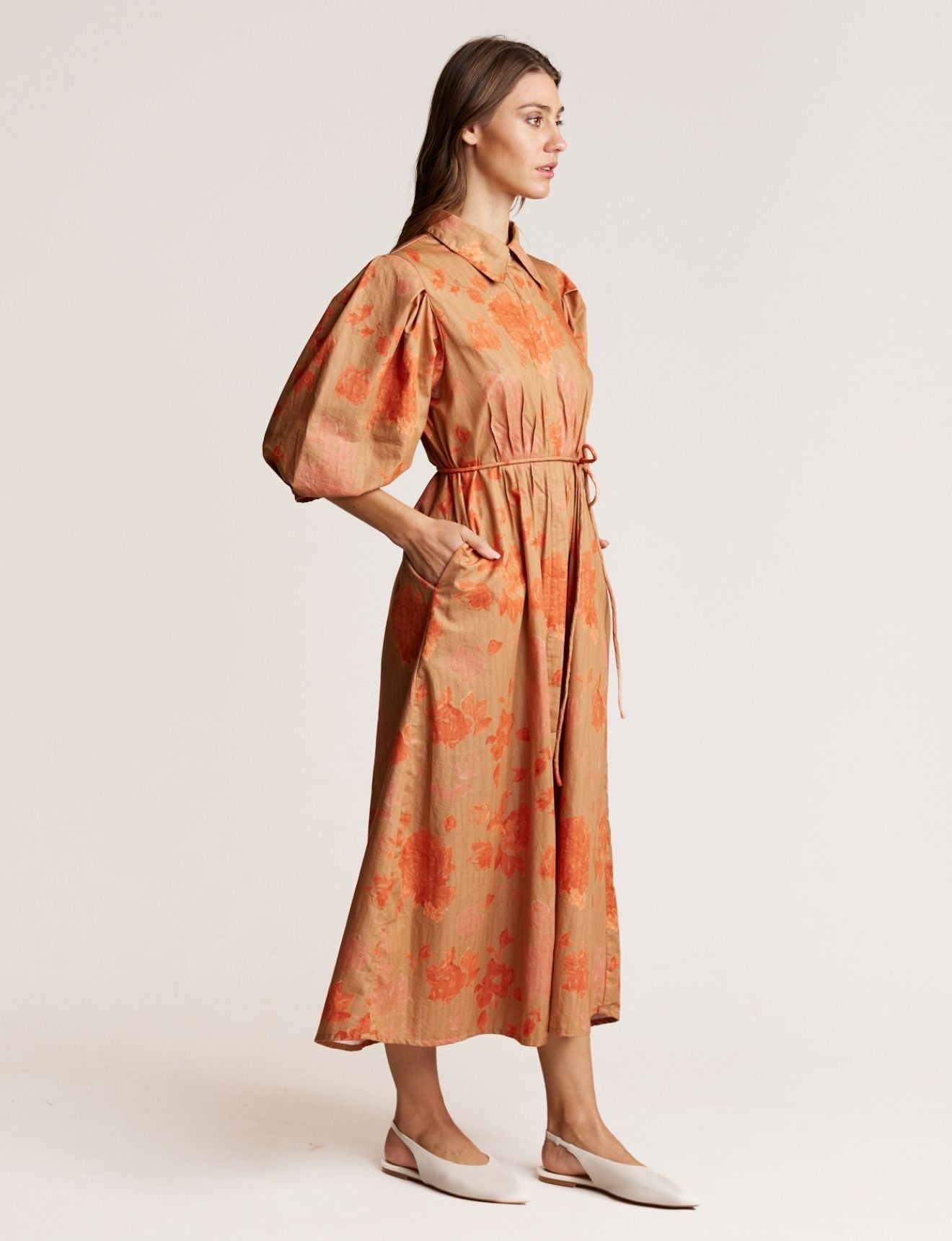 PINTUCK DRESS GRAPHIC ROSE