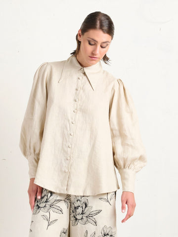 POINTED COLLAR BLOUSE STONE