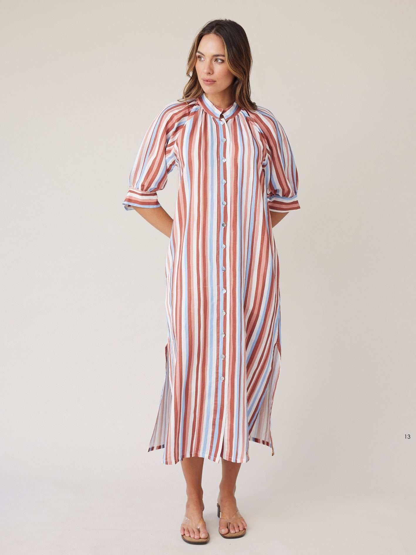 ROBE DRESS MOCHA STRIPE