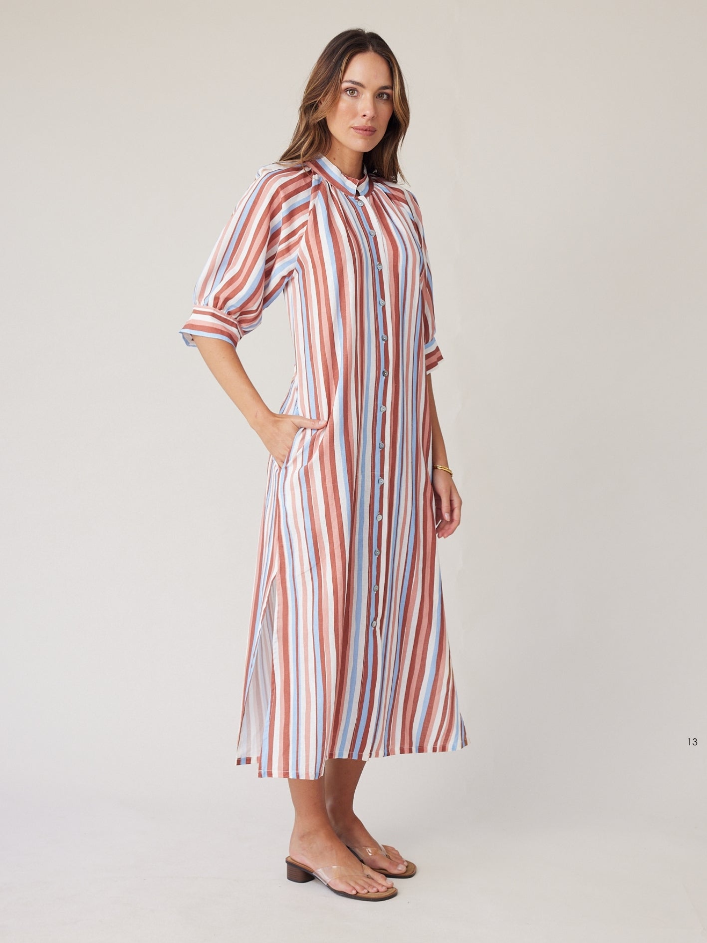 ROBE DRESS MOCHA STRIPE