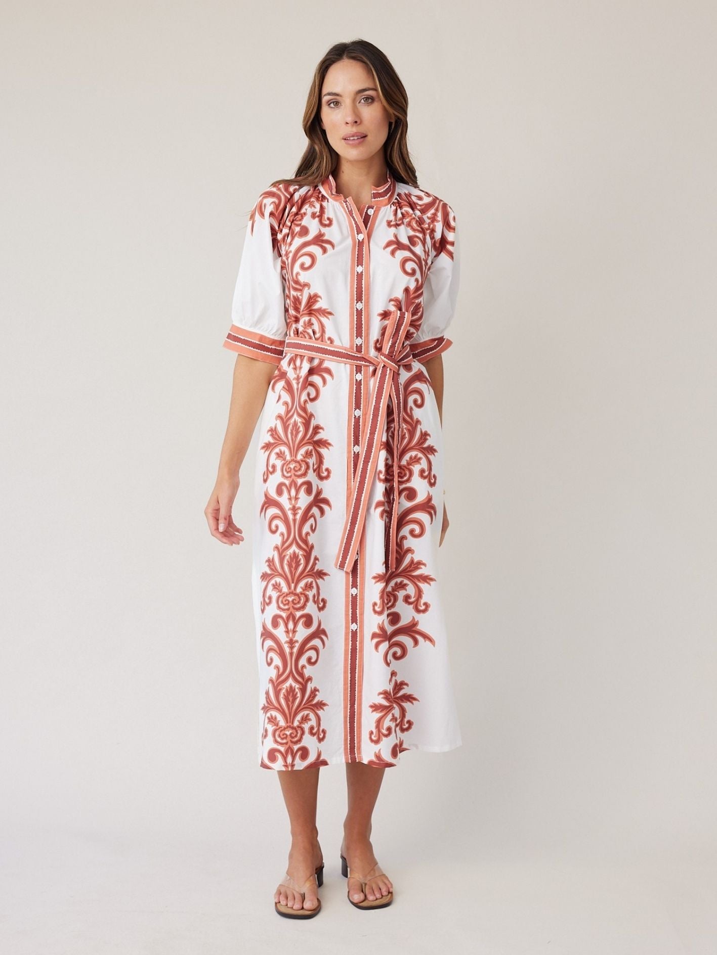 ROBE DRESS RUST DECO STRIPE