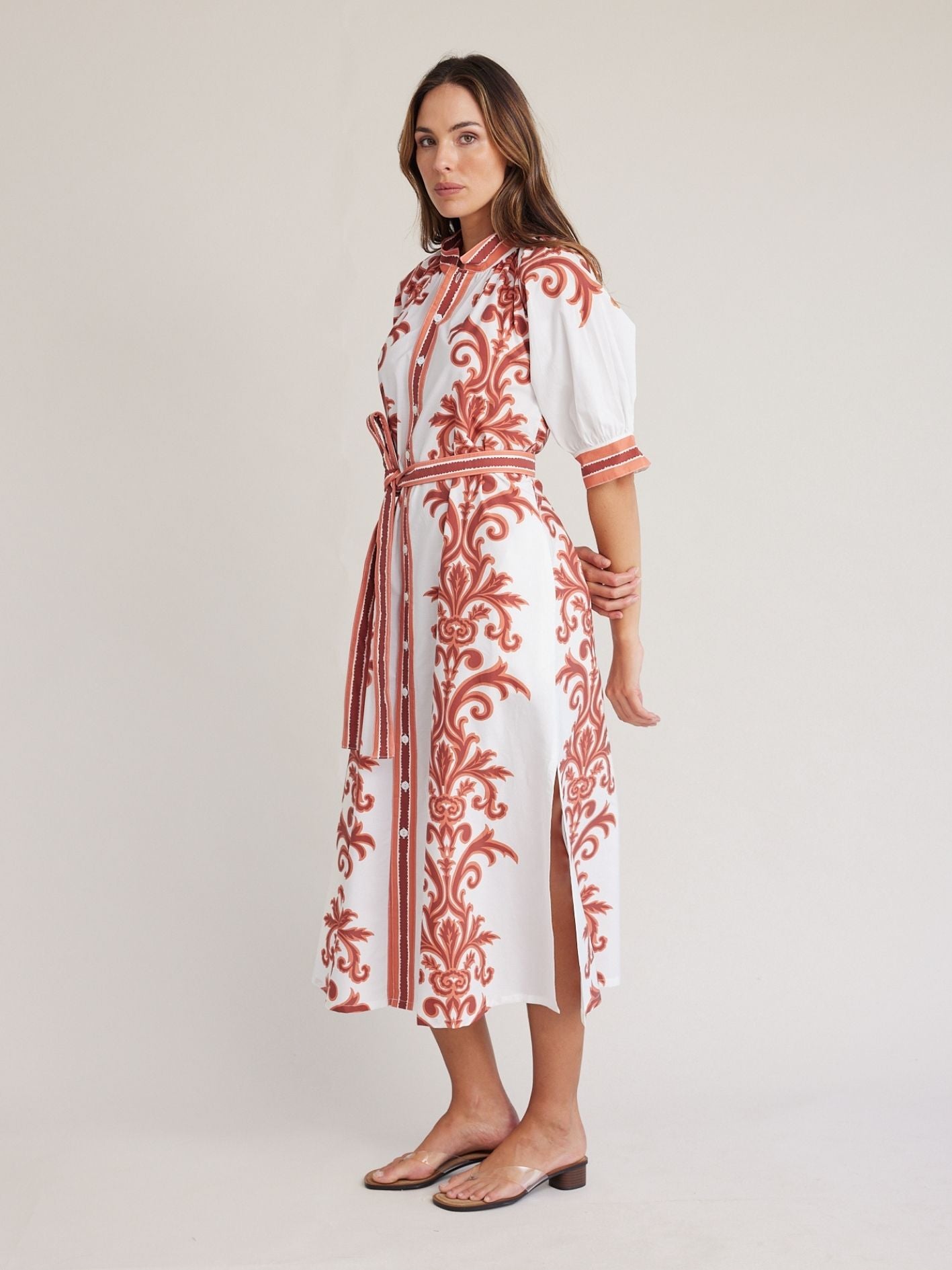 ROBE DRESS RUST DECO STRIPE